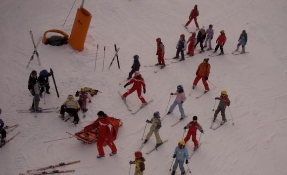 An emergency at the children's Ski school on the La Pres slope