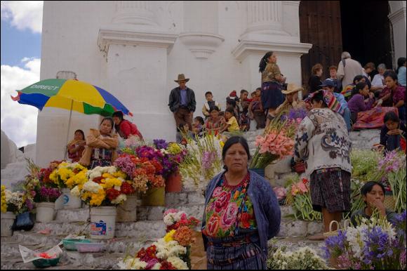 Flower sellers on the church steps