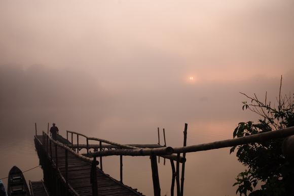 Dawn over the pier by the lodge