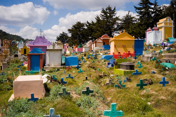 This Chichicastenango cemetery is an uplifting celebration, in contrast with the grey graveyards ...